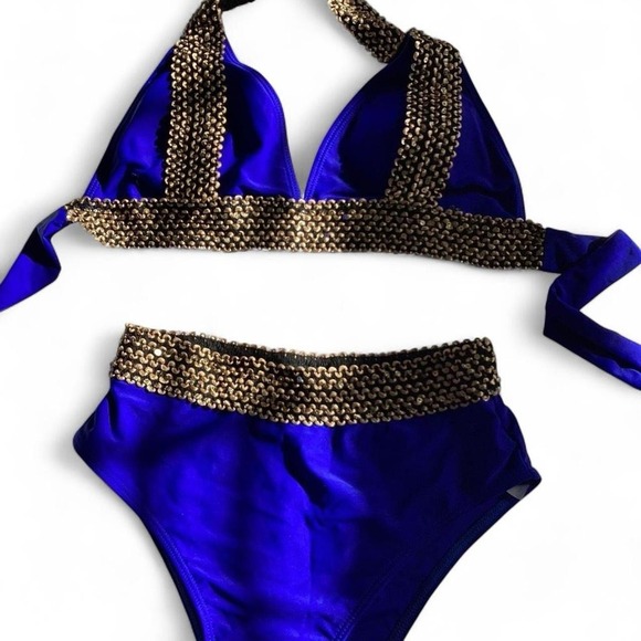 Blue Floral Chain Detail Bikini Set – Size M - Picture 3 of 5